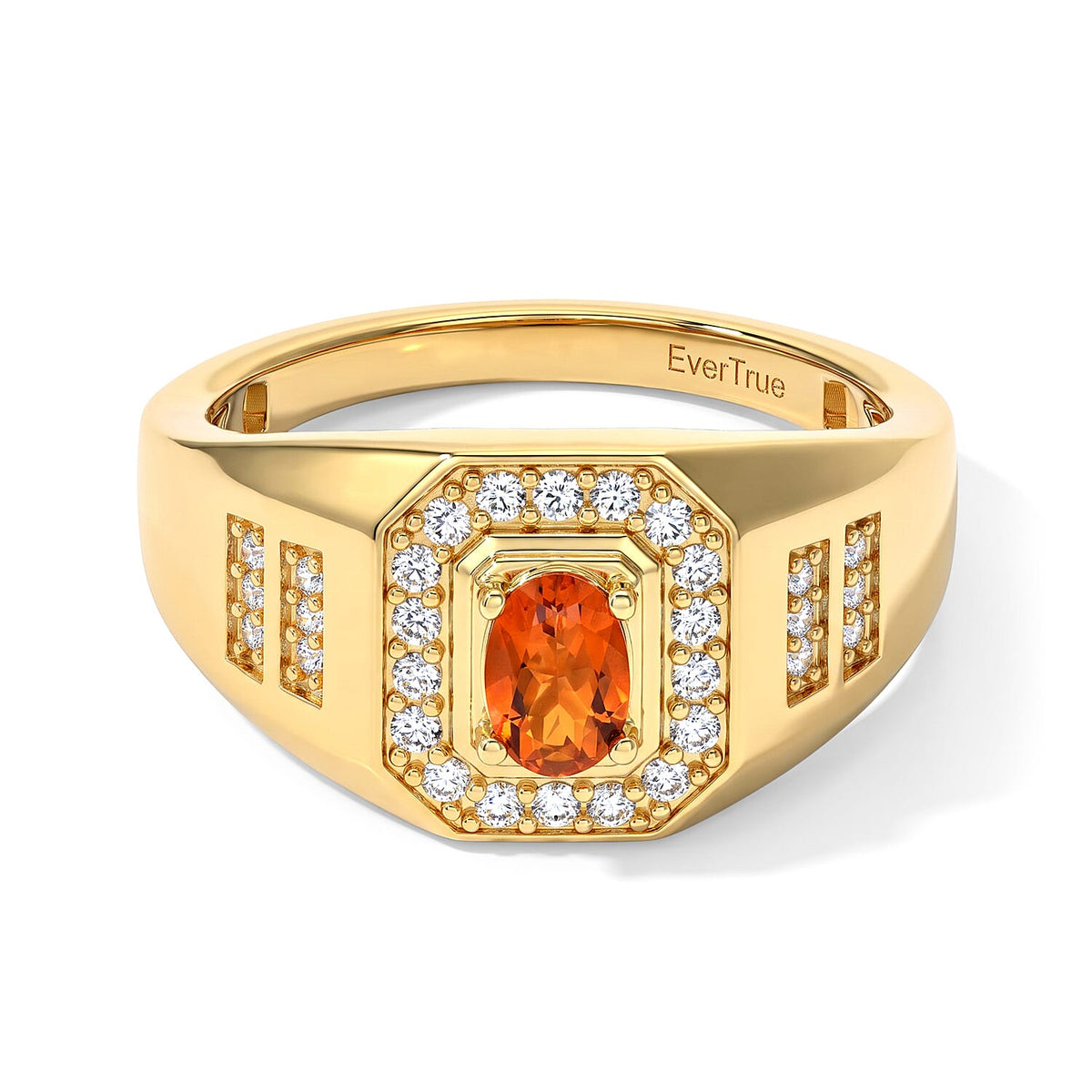 EverTrue AAA Crimson Fire Opal, White Zircon Men''s Ring 18K YG Plated (Size 10.0) 0.75 ctw
