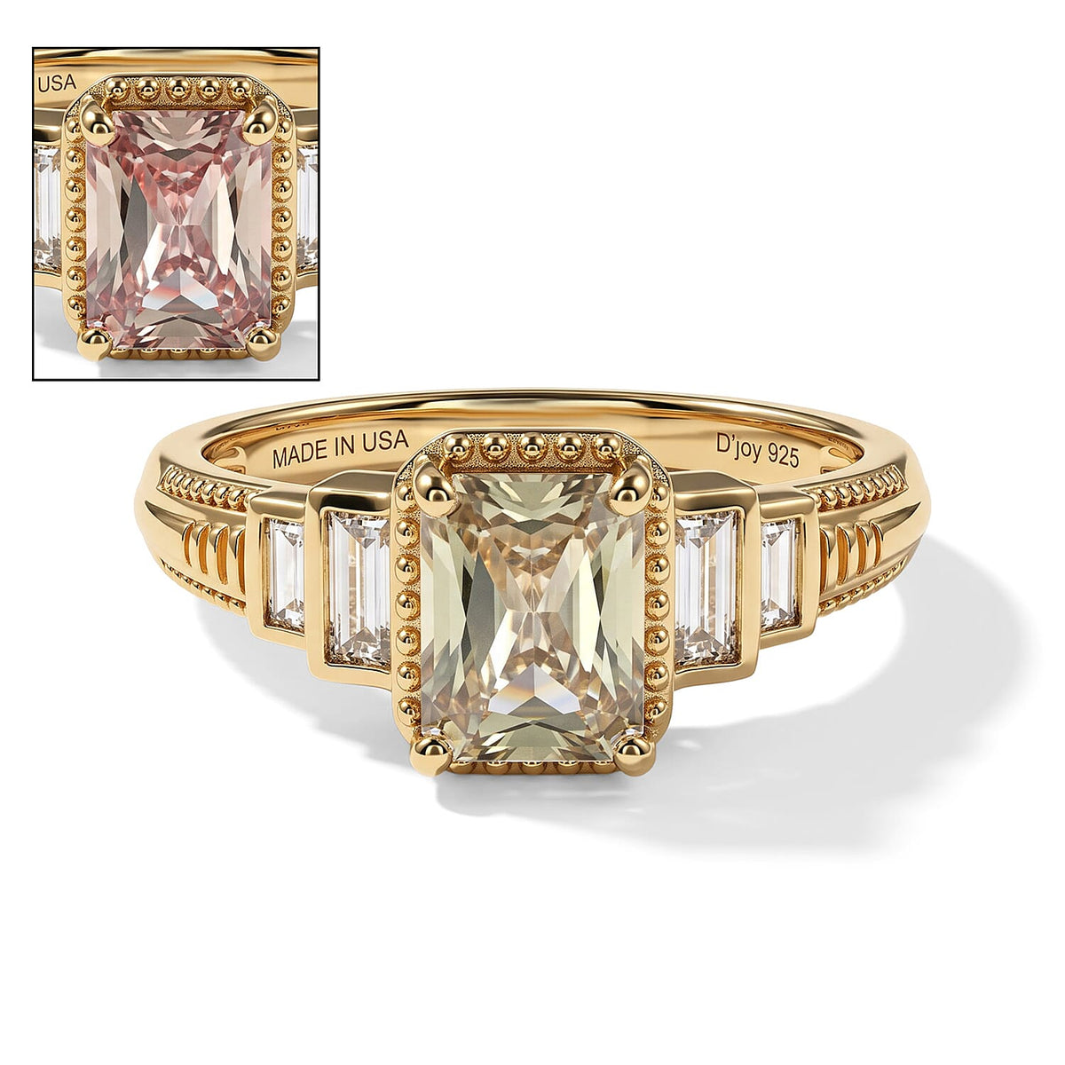 D''Joy AAA Turkizite, Moissanite Ring in 18K Vermeil YG Over Sterling Silver (Size 7.0) 1.50 ctw