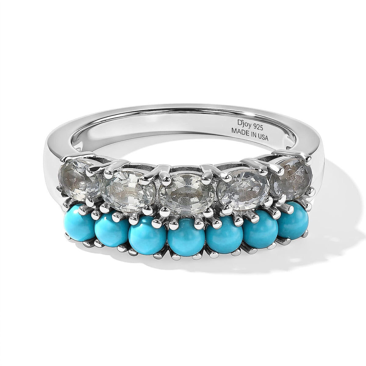 D''Joy Premium Montana Sapphire, Sleeping Beauty Turquoise Rockies Twin Horizon Band Ring in Rhodium Over Sterling Silver (Size 10.0) 2.00 ctw
