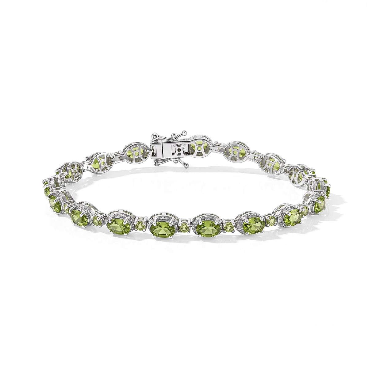D''Joy Premium Hebei Peridot 9.75 ctw Bracelet in Rhodium Over Sterling Silver (7.25 In)