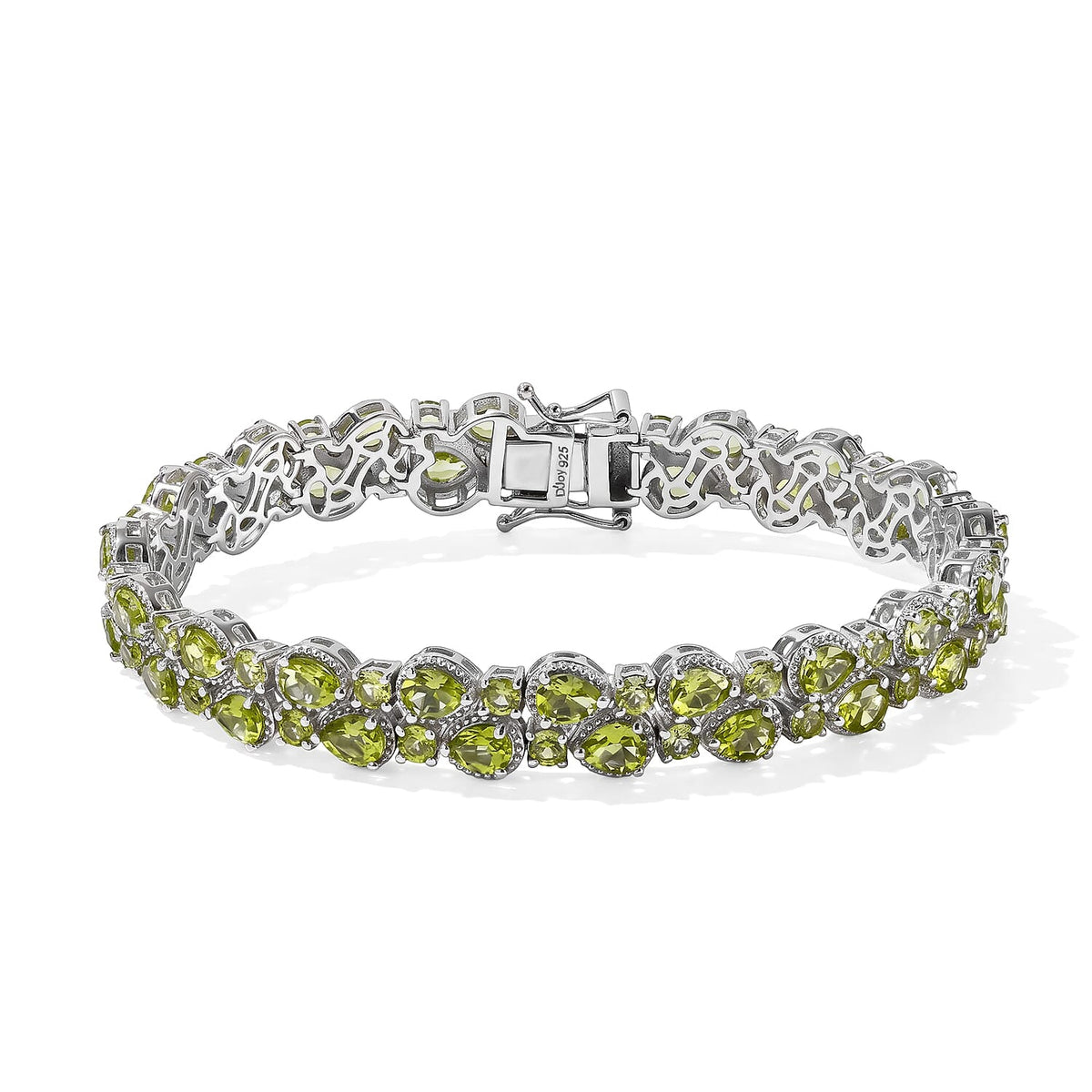 D''Joy Premium Hebei Peridot 16.90 ctw Cluster Bracelet in Rhodium Over Sterling Silver (7.25 In)