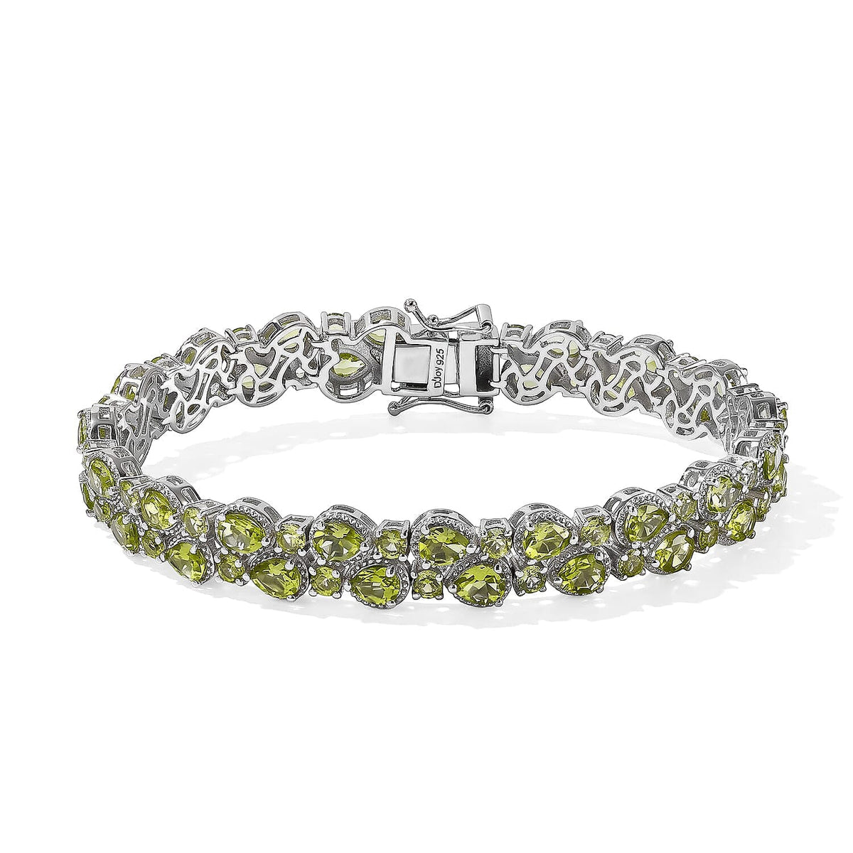 D''Joy Premium Hebei Peridot 16.90 ctw Cluster Bracelet in Rhodium Over Sterling Silver (7.25 In)