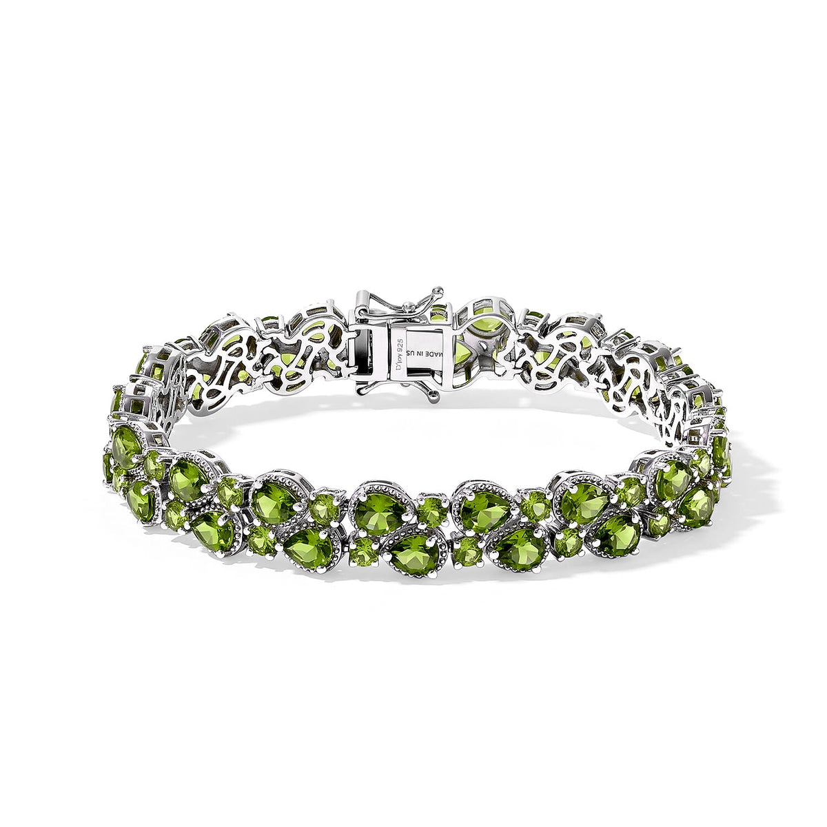 D''Joy Premium Hebei Peridot 16.90 ctw Cluster Bracelet in Rhodium Over Sterling Silver (7.25 In)