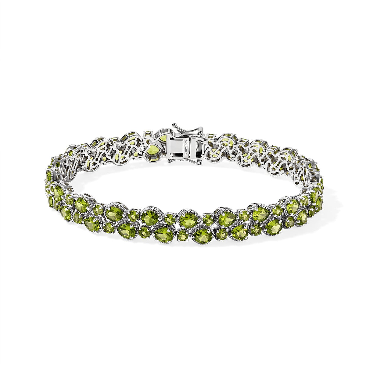 D''Joy Premium Hebei Peridot 16.90 ctw Cluster Bracelet in Rhodium Over Sterling Silver (7.25 In)