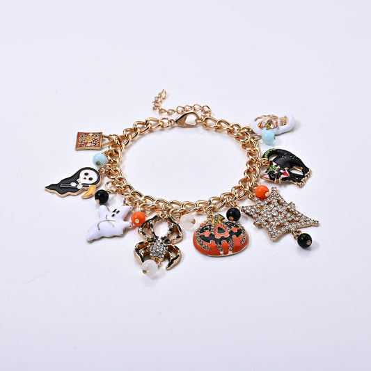 Multi Color Austrian Crystal and Multi Glass Enameled Charm Bracelet in Silvertone (7.50-9.5In)