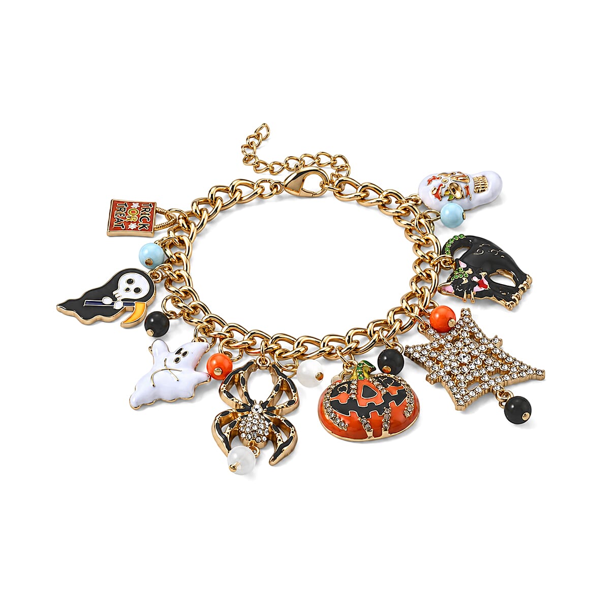 Multi Color Austrian Crystal and Multi Glass Enameled Charm Bracelet in Silvertone (7.50-9.5In)