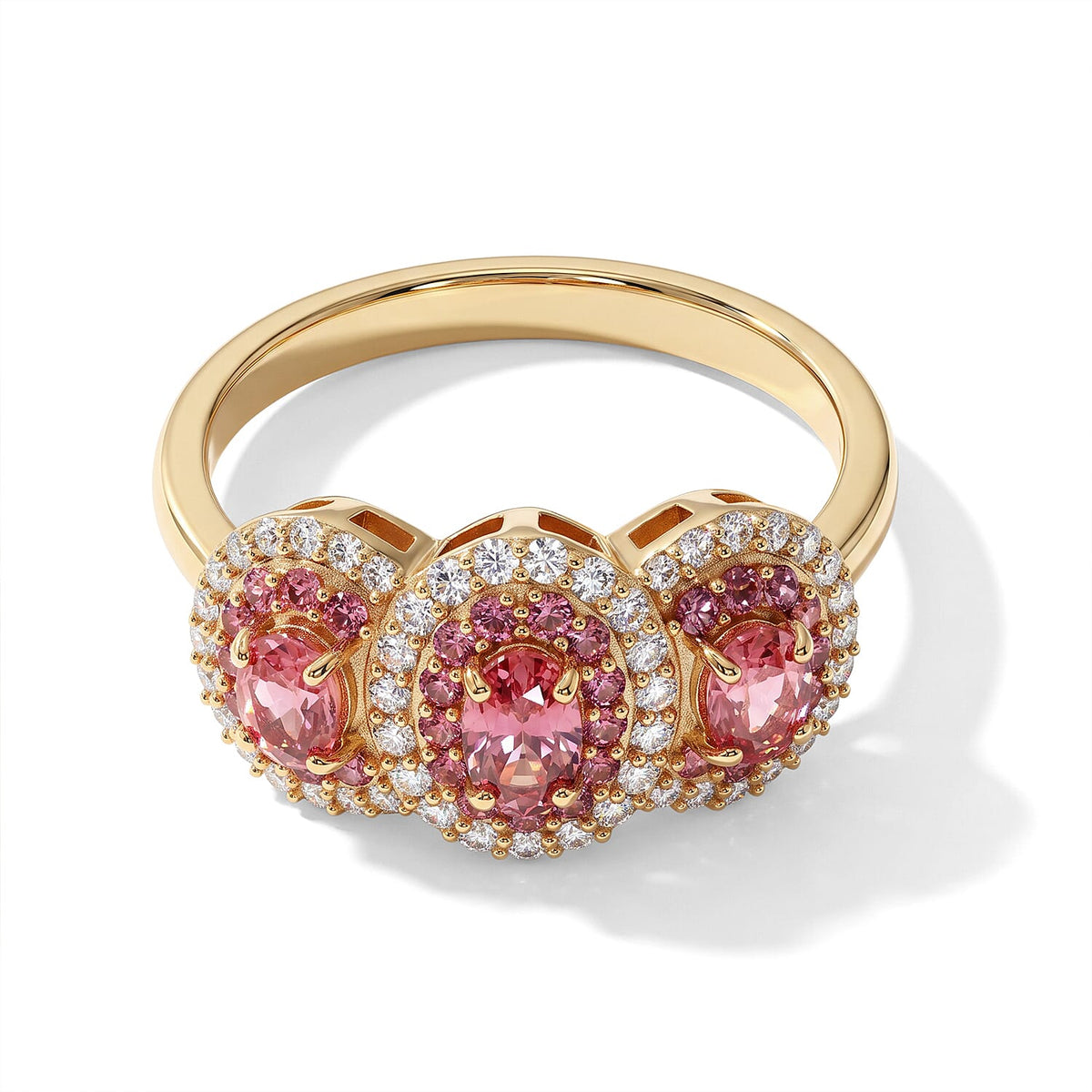 D''Joy AAA Padparadscha Sapphire, Moissanite Ring in 18K Vermeil YG Over Sterling Silver (Size 10.0) 1.40 ctw