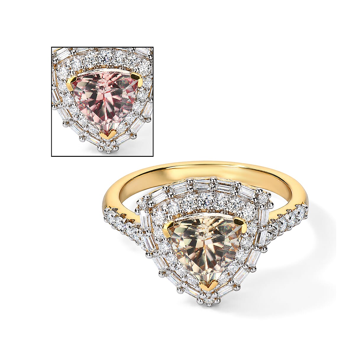 Certified and Appraised D''Joy Premium Turkizite, Moissanite Ring in 18K Vermeil YG Over Sterling Silver (Size 10.0) 2.05 ctw