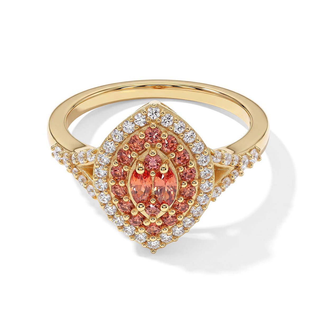 D'Joy AAA Padparadscha Sapphire, White Zircon Ring in 18K Vermeil YG Over Sterling Silver (Size 10.0) 1.00 ctw