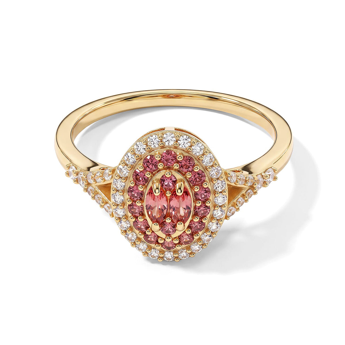 D'Joy AAA Padparadscha Sapphire, White Zircon Ring in 18K Vermeil YG Over Sterling Silver (Size 10.0) 1.00 ctw