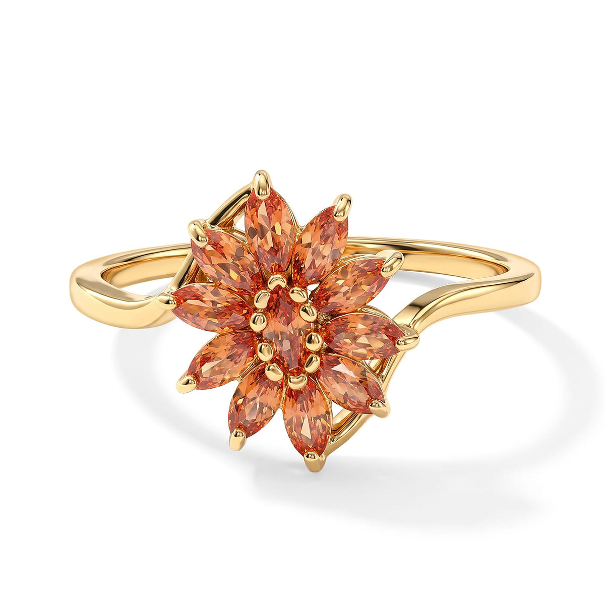 D'Joy Premium Padparadscha Sapphire (BT) Fleur De Lotus Ring in 18K Vermeil YG Over Sterling Silver (Size 10.0) 1.00 ctw
