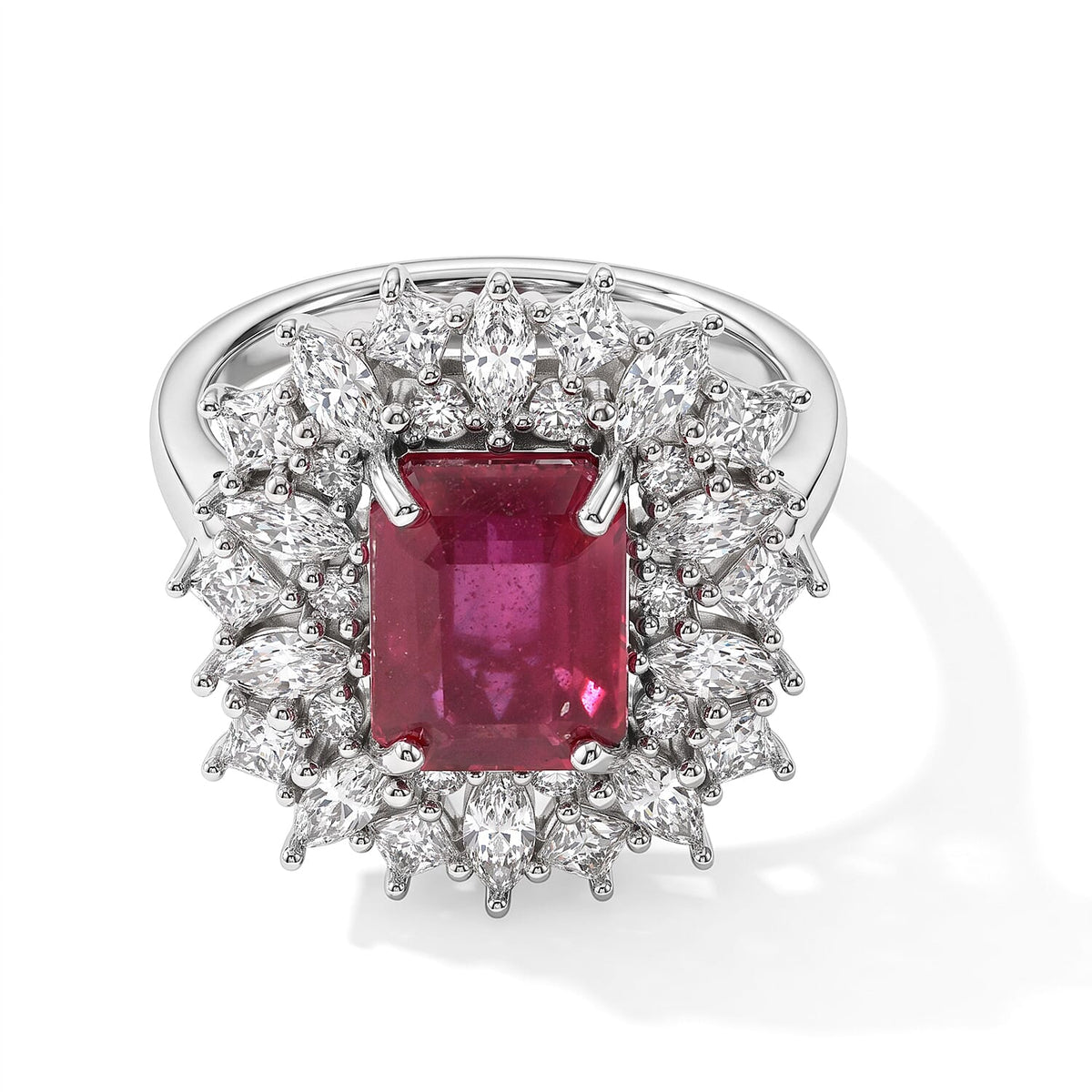 D''Joy Niassa Ruby (FF), Moissanite Ring in Rhodium Over Sterling Silver (Size 10.0) 5.70 ctw