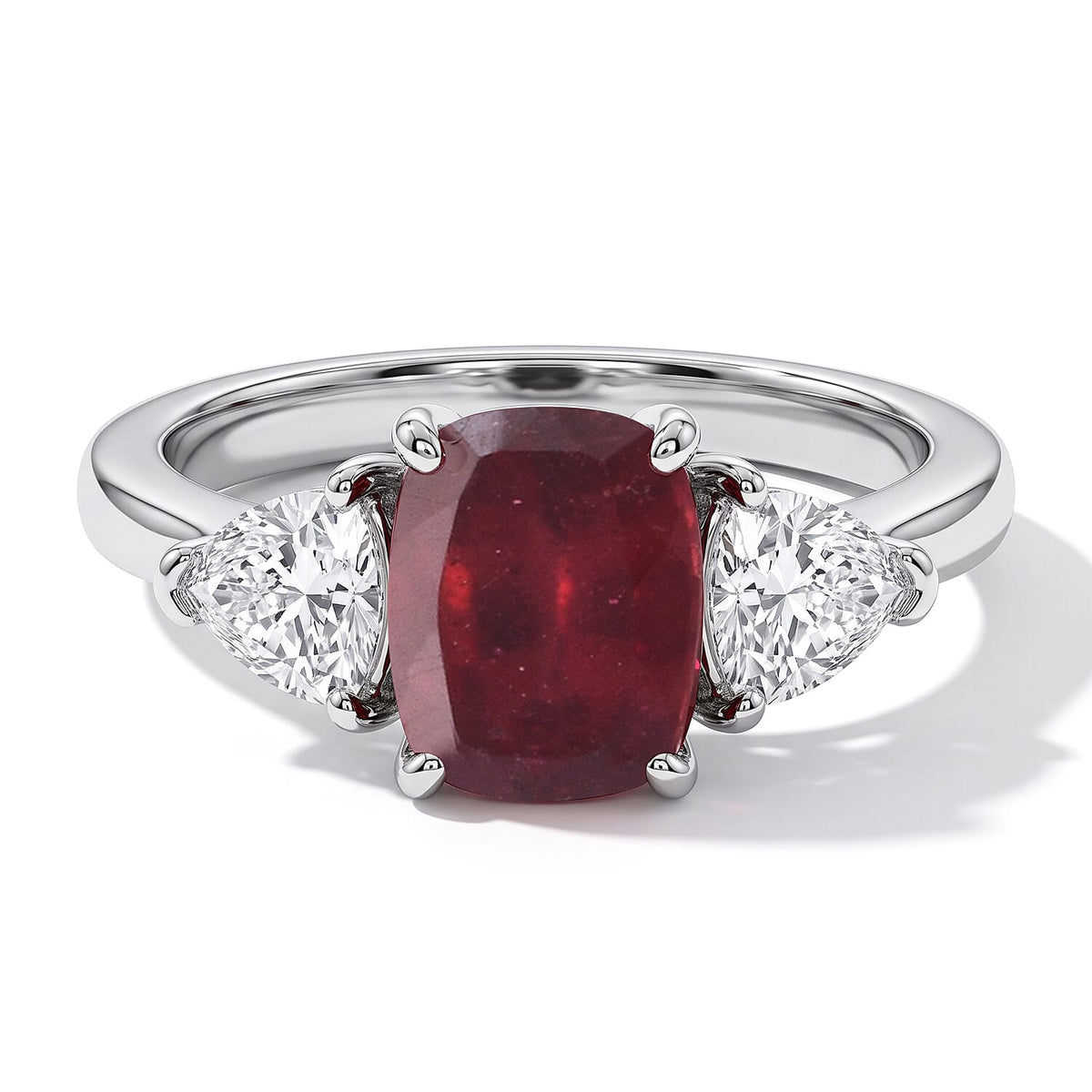 D'Joy Niassa Ruby (FF), Moissanite The Crimson Trilogy Ring in Rhodium Over Sterling Silver (Size 10.0) 1.80 ctw