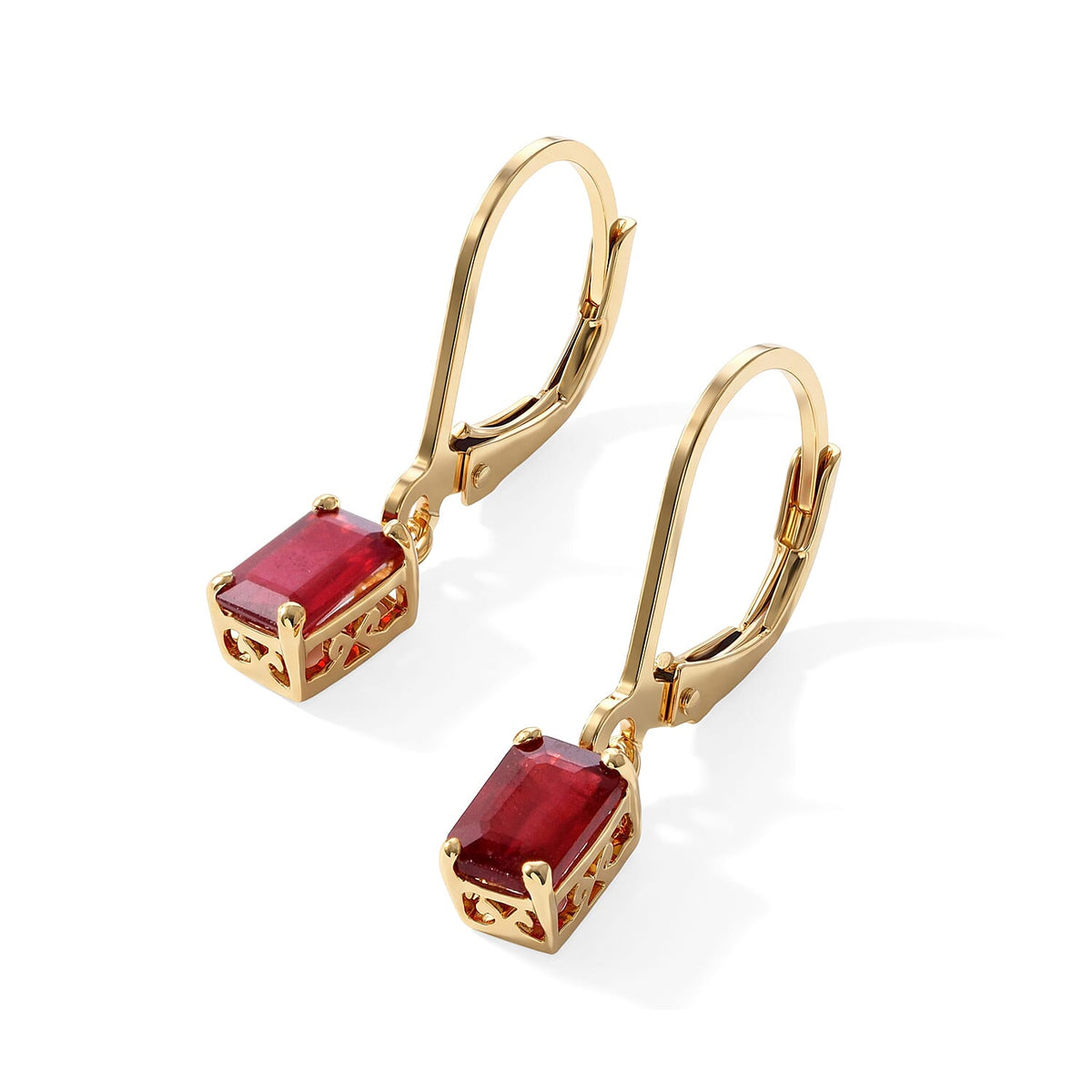 D''Joy Niassa Ruby (FF) Earrings in 18K YG Plated Sterling Silver (Size 7.0) 1.90 ctw