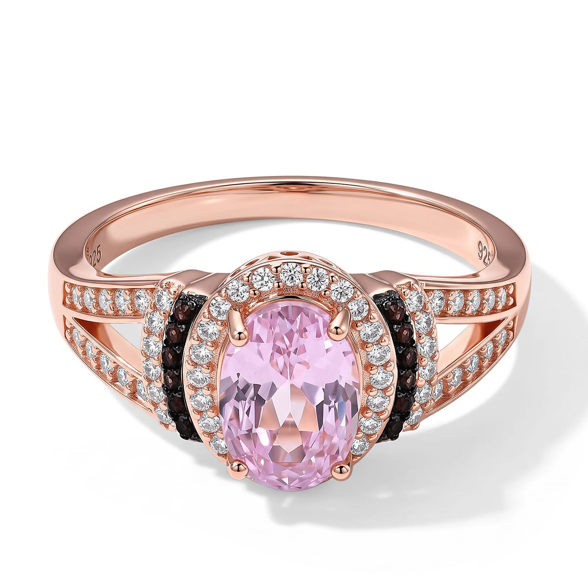 D''Joy Premium Martha Rocha Kunzite, White and Coffee Zircon Ring in Vermeil RG Over Sterling Silver (Size 10.0) 2.25 ctw