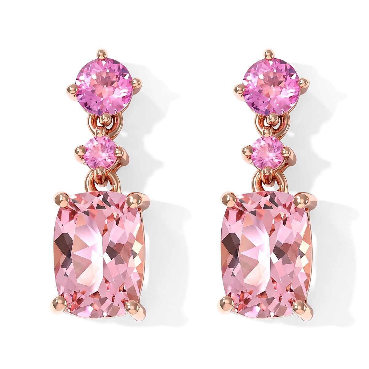 Rachel Roy Premium Pink Morganite and Madagascar Pink Sapphire 2.10 ctw Dangling Earrings in 18K Vermeil Rose Gold Over Sterling Silver