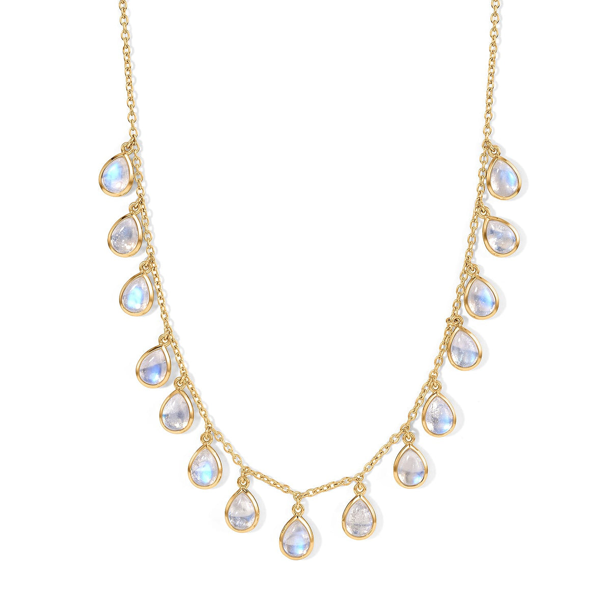 D''Joy Rainbow Moonstone 13.35 ctw Station Necklace (18 Inches) in 18K Vermeil Yellow Gold Over Sterling Silver