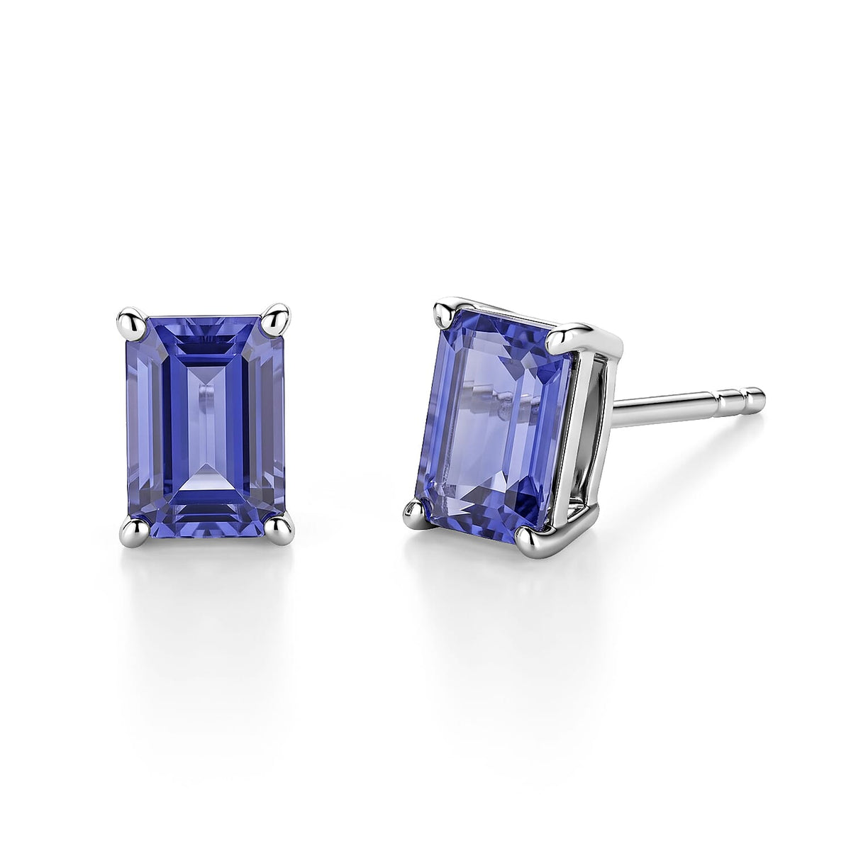 D''Joy Premium Tanzanite 1.40 ctw Solitaire Stud Earrings in Rhodium Over Sterling Silver