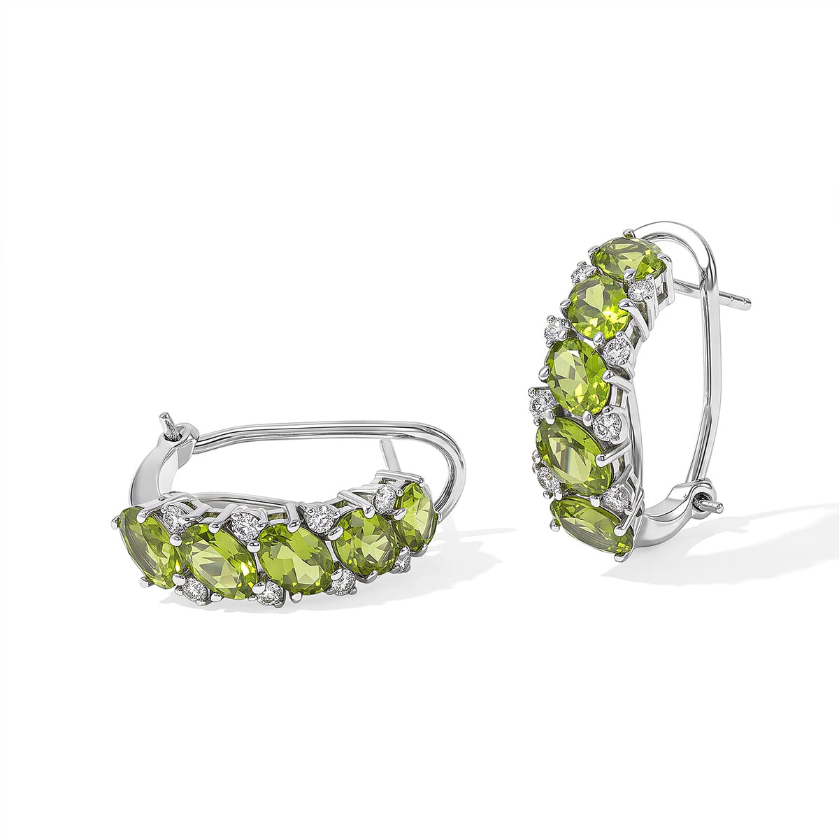 D''Joy Premium Hebei Peridot, White Zircon Earrings in Rhodium Over Sterling Silver 11.25 ctw