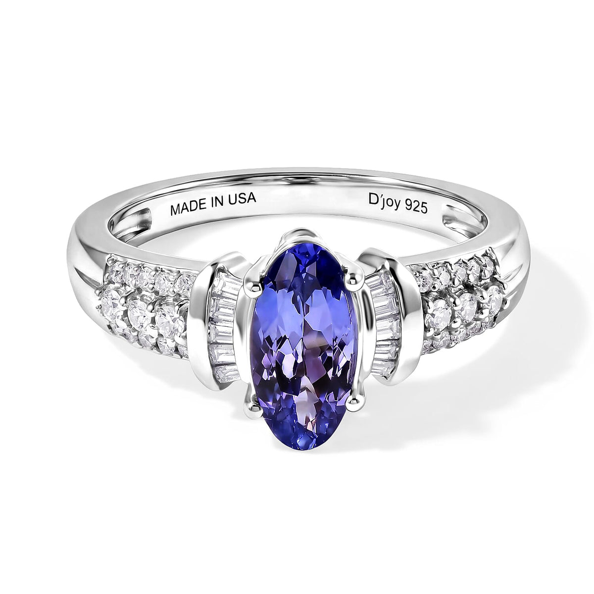 D''Joy Premium Tanzanite, Diamond (0.24 cts) Ring in Rhodium Over Sterling Silver (Size 10.0) 1.35 ctw