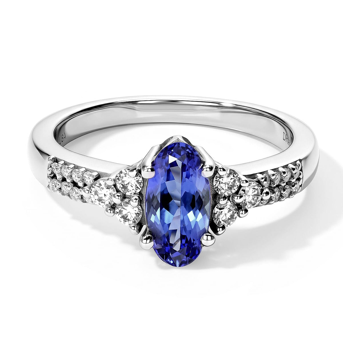D''Joy Premium Tanzanite, Moissanite Ring in Rhodium Over Sterling Silver (Size 6.0) 1.15 ctw