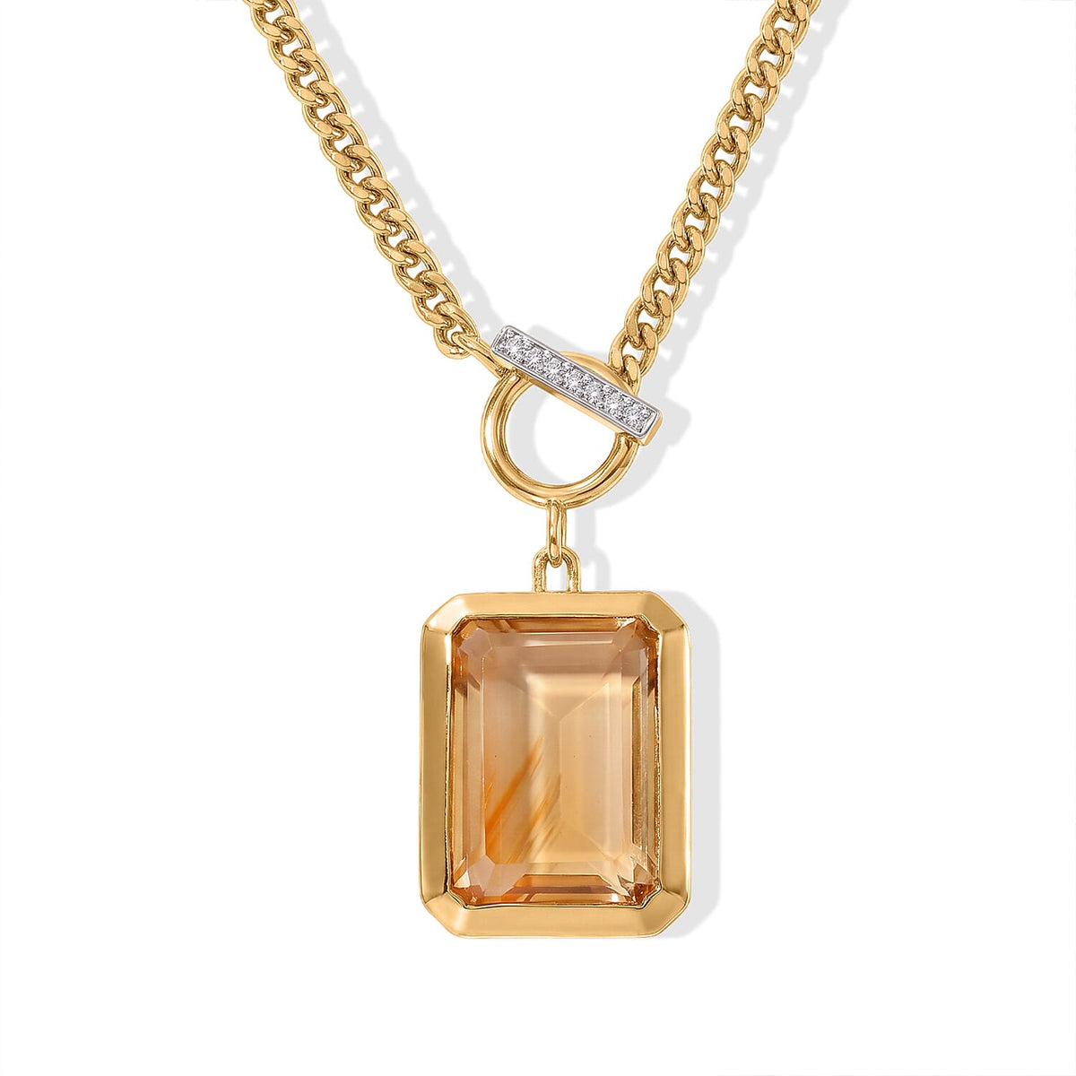 Premium Brazilian Citrine and White Zircon 5.65 ctw Necklace in 18K Vermeil Yellow Gold Over Sterling Silver 18 Inches