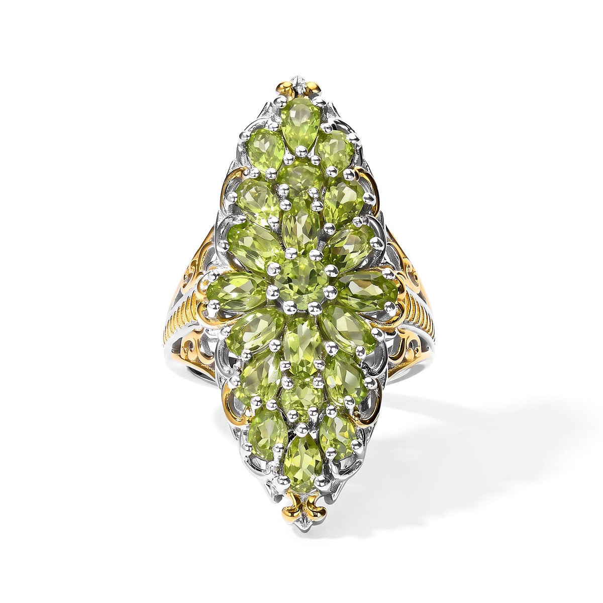 D''Joy Premium Hebei Peridot Cluster Ring in 18K Vermeil YG and Rhodium Over Sterling Silver (Size 10.0) 4.65 ctw