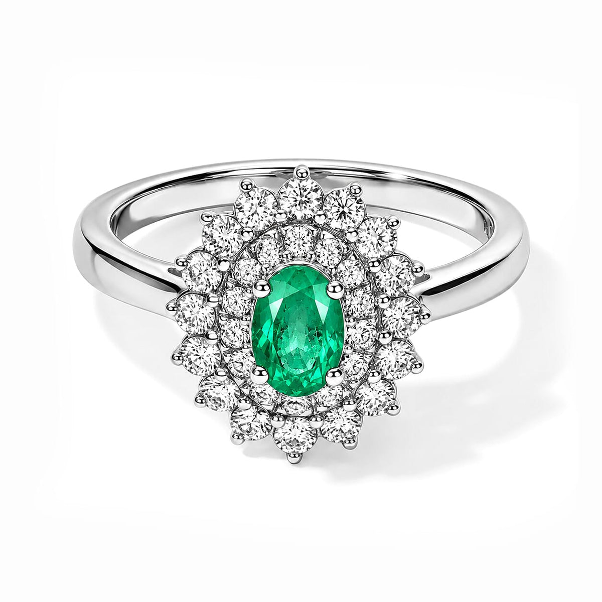Certified and Appraised D''Joy Premium Boyaca Colombian Emerald, Moissanite Ring in Rhodium Over Sterling Silver (Size 10.0) 1.00 ctw
