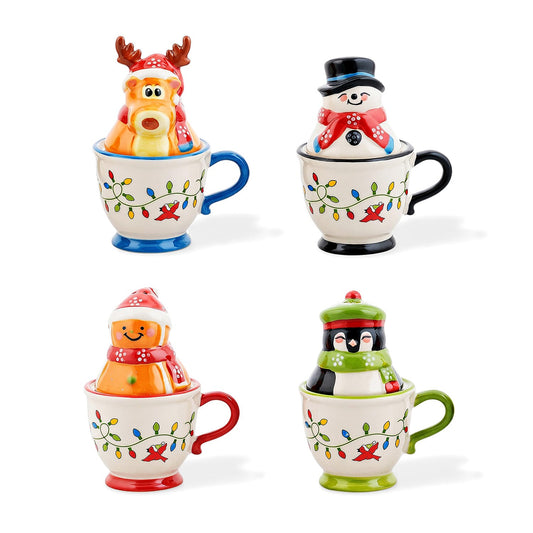 Temp-Tations Seasonal Set of 4 Stacking Salt & Pepper Shakers - Winter Whimsy