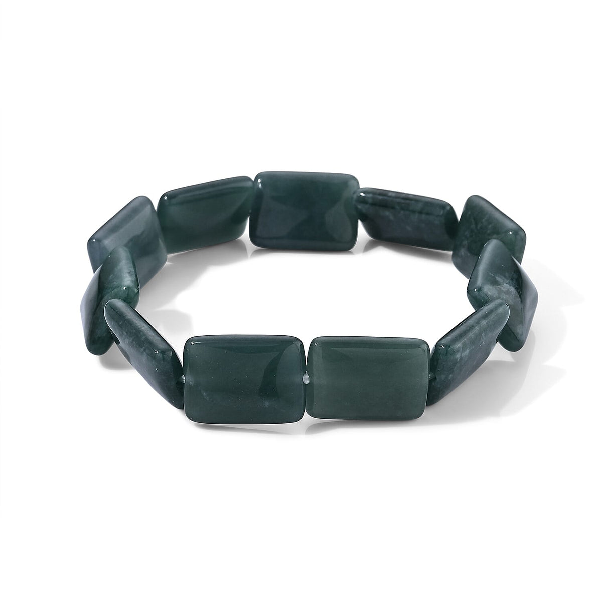 Natural Olmec Jadeite Beaded Rectangle Stretch Bracelet (6.5-7.0In) 150.00 ctw