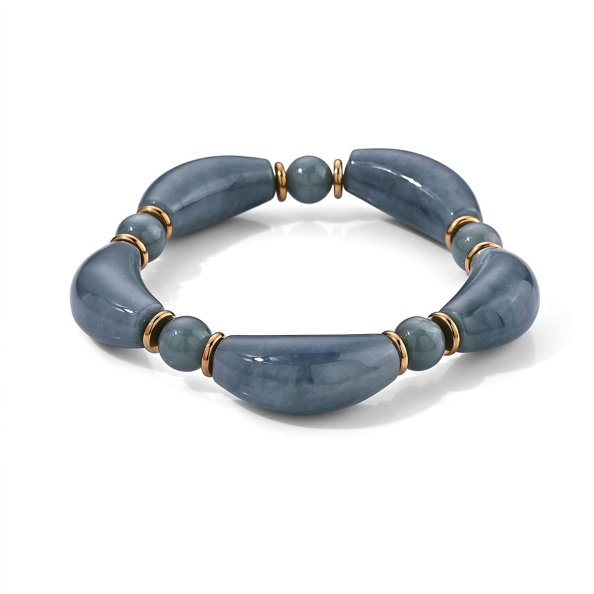 Natural Olmec Jadeite Beaded Stretch Bracelet in Stainless Steel (6.5-7.0In) 125.00 ctw