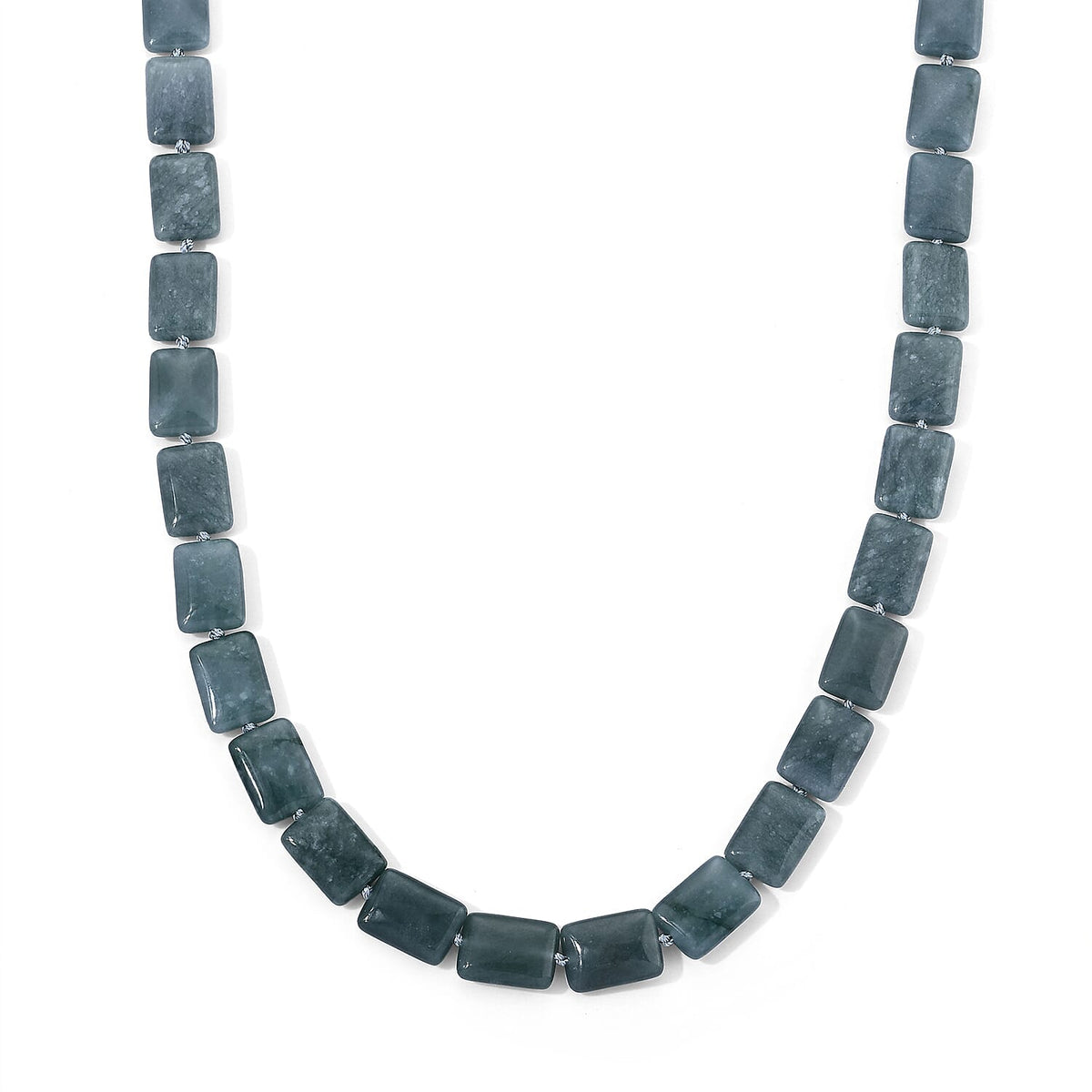 D''Joy Natural Olmec Jadeite Beaded Rectangle Necklace (20-22 Inches) in Rhodium Over Sterling Silver 410.00 ctw