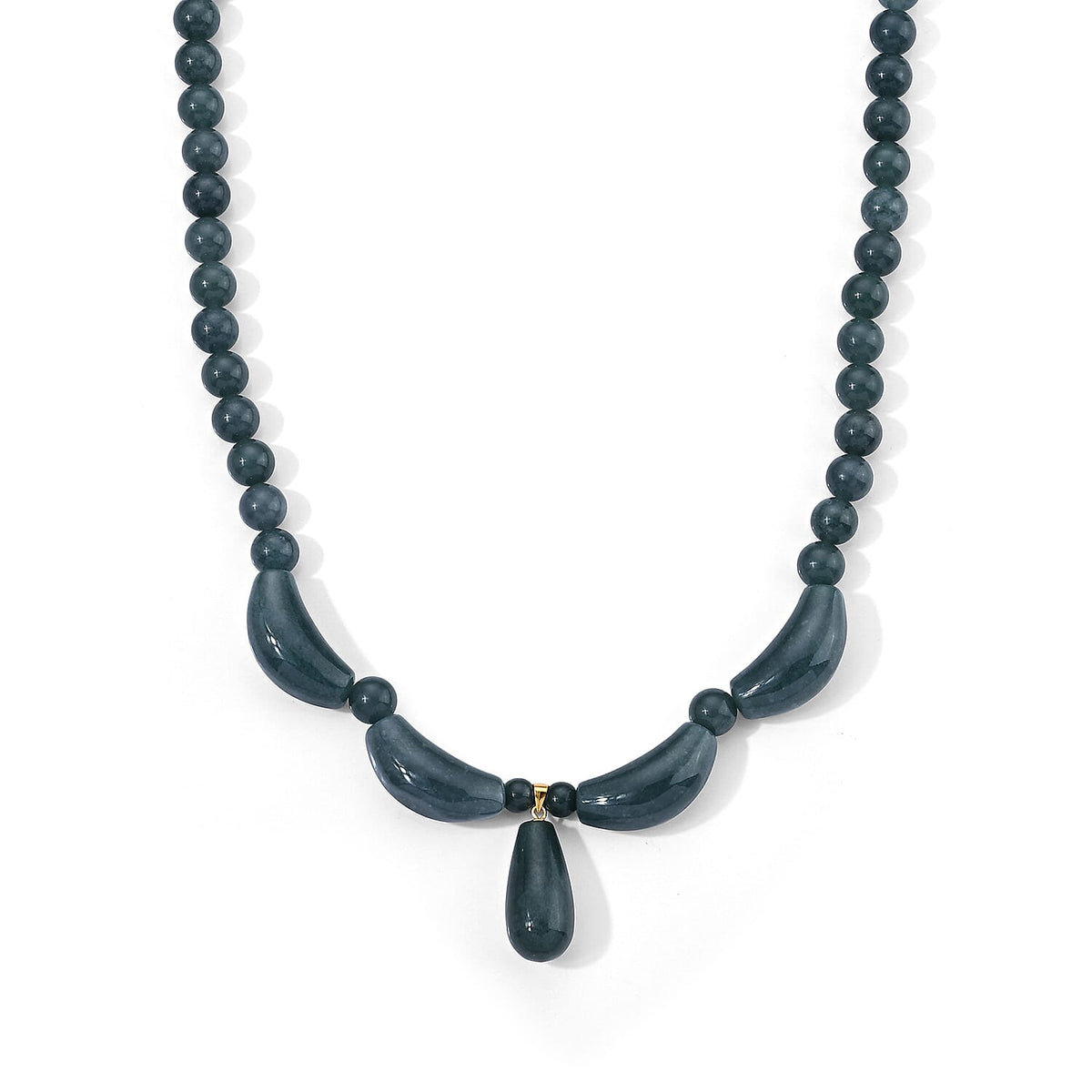 D''Joy Natural Olmec Jadeite Beaded Necklace (20-22 Inches) in 14K YG Over Sterling Silver 400.00 ctw