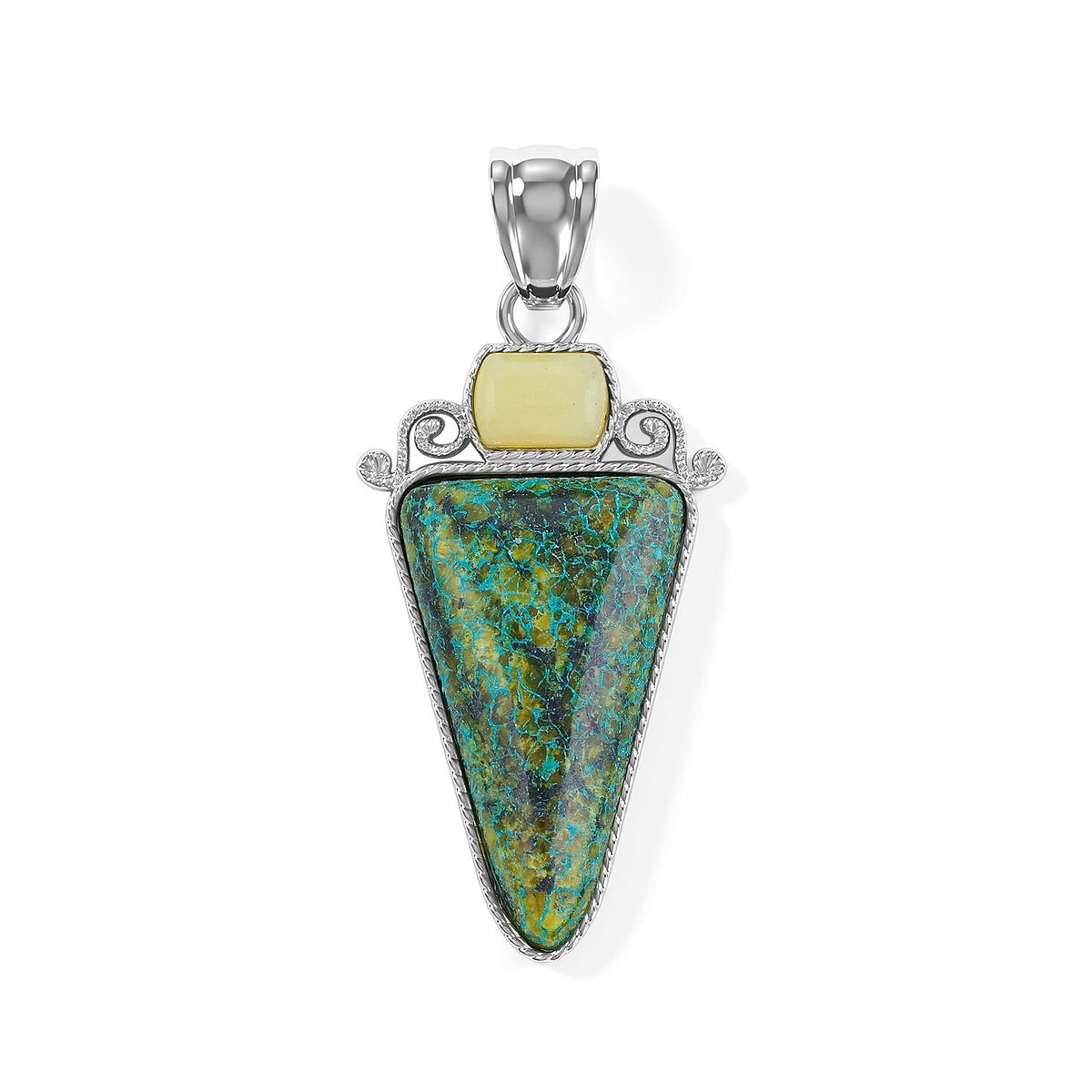 Arrowhead Aquamarine Soutwest and Jade 30.00 ctw Pendant Without Chain in Stainless Steel (Center Stone Varies)