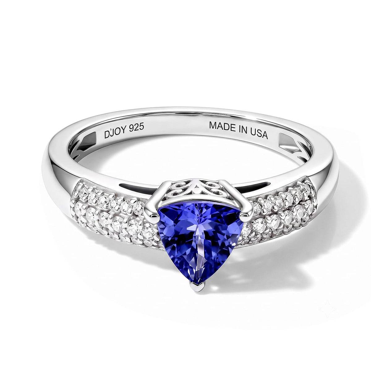 D''Joy Premium Tanzanite, Diamond (0.19 cts) Ring in Rhodium Over Sterling Silver (Size 10.0) 1.00 ctw