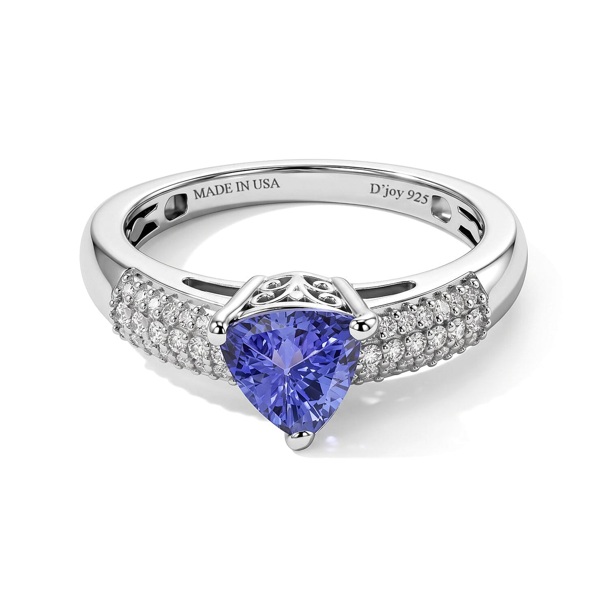 D''Joy Premium Tanzanite, Diamond (0.19 cts) Ring in Rhodium Over Sterling Silver (Size 10.0) 1.00 ctw