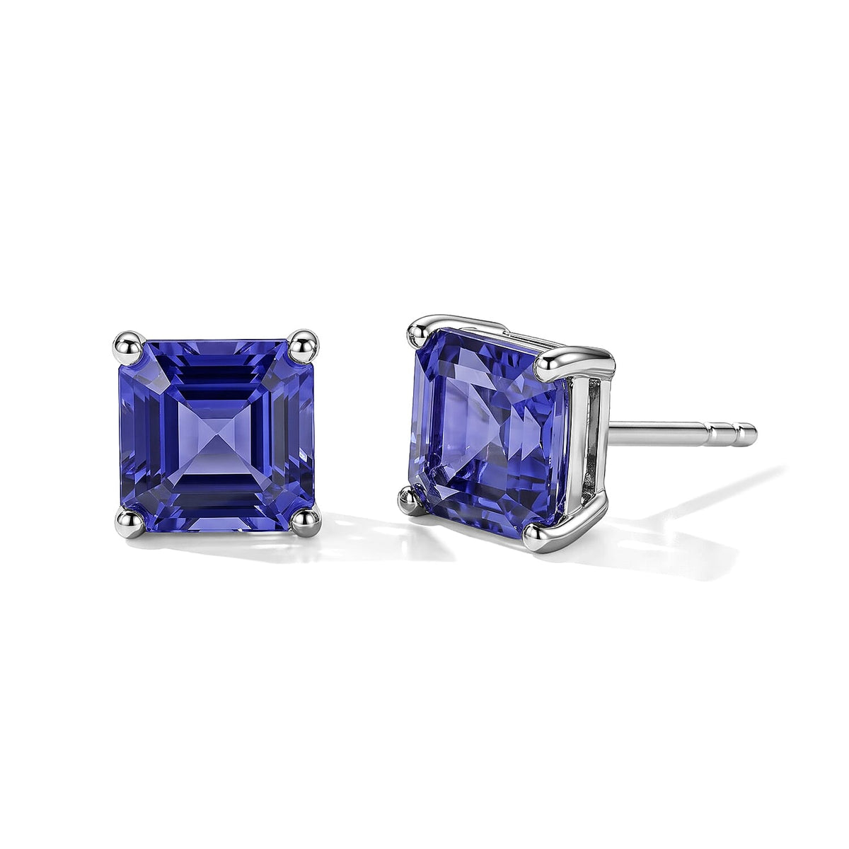 D''Joy Premium Tanzanite 1.40 ctw Solitaire Stud Earrings in Rhodium Over Sterling Silver
