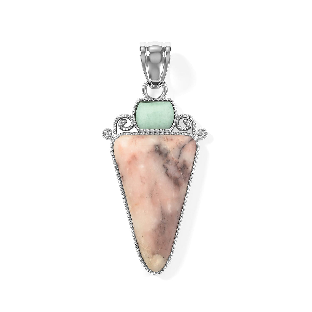 Arrowhead Aquamarine Soutwest and Jade 30.00 ctw Pendant Without Chain in Stainless Steel (Center Stone Varies)