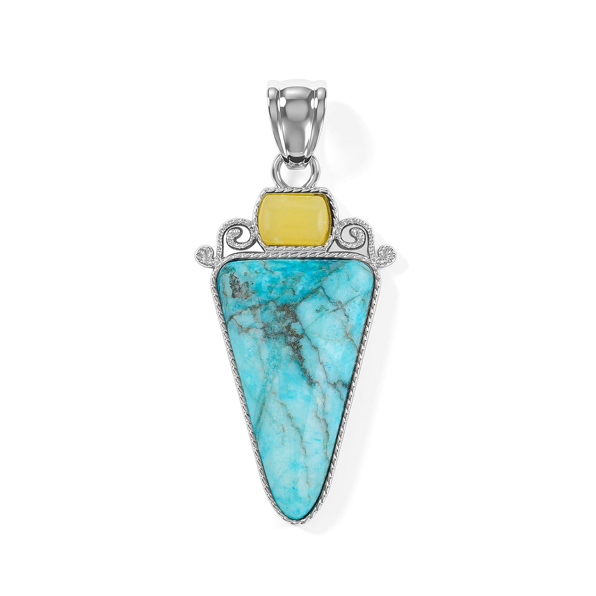 Arrowhead Aquamarine Soutwest and Jade 30.00 ctw Pendant Without Chain in Stainless Steel (Center Stone Varies)