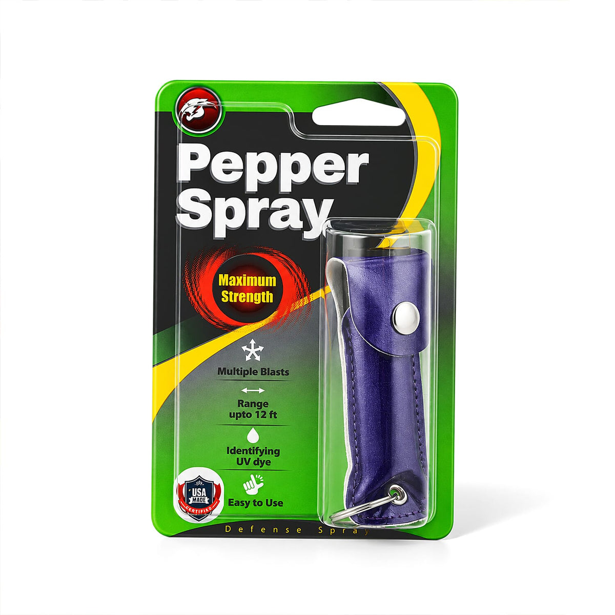 Purple Pepper Spray with Faux Leather Holder and Key Ring