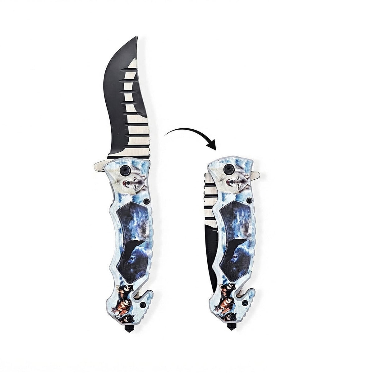 Wolf Pattern Folding Knife