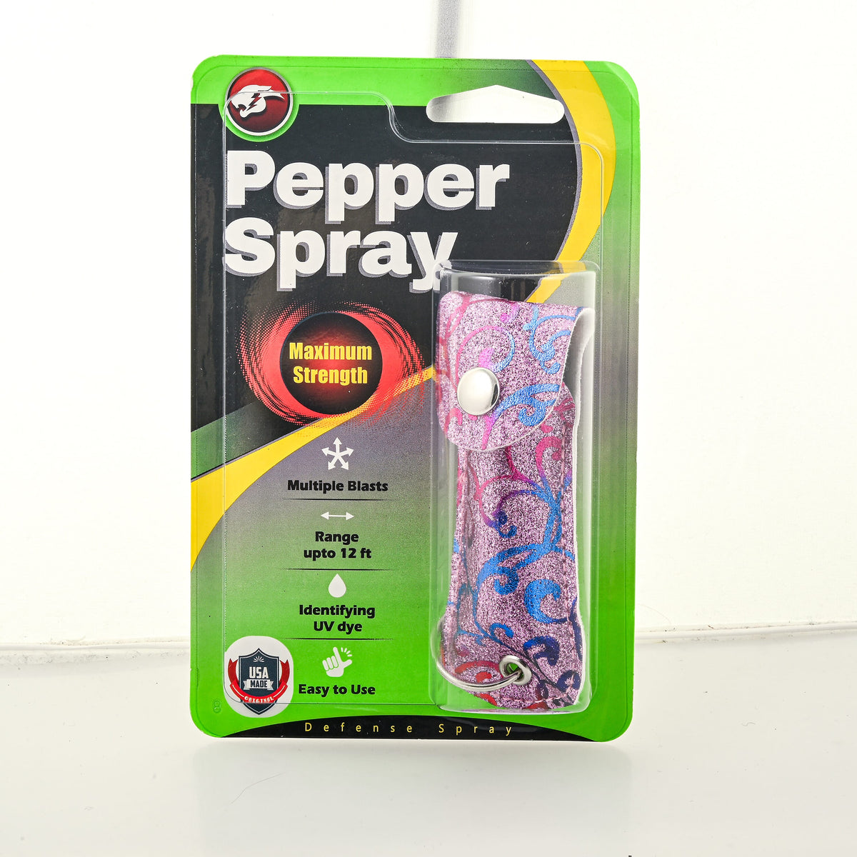 Purple Pepper Spray with Faux Leather Holder and Key Ring