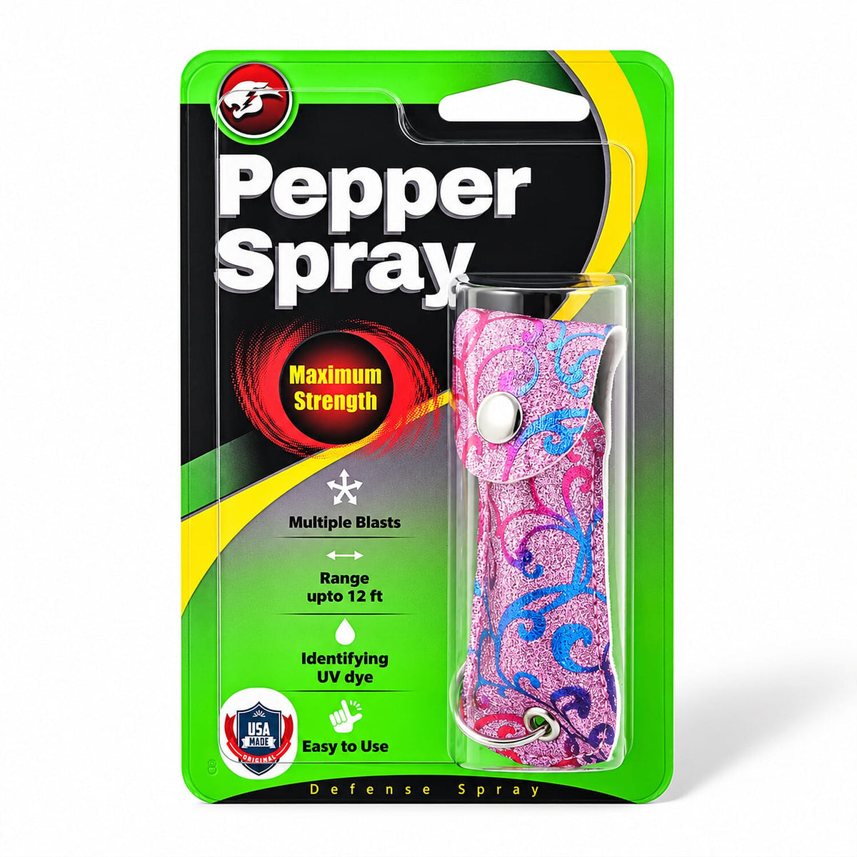 Purple Pepper Spray with Faux Leather Holder and Key Ring