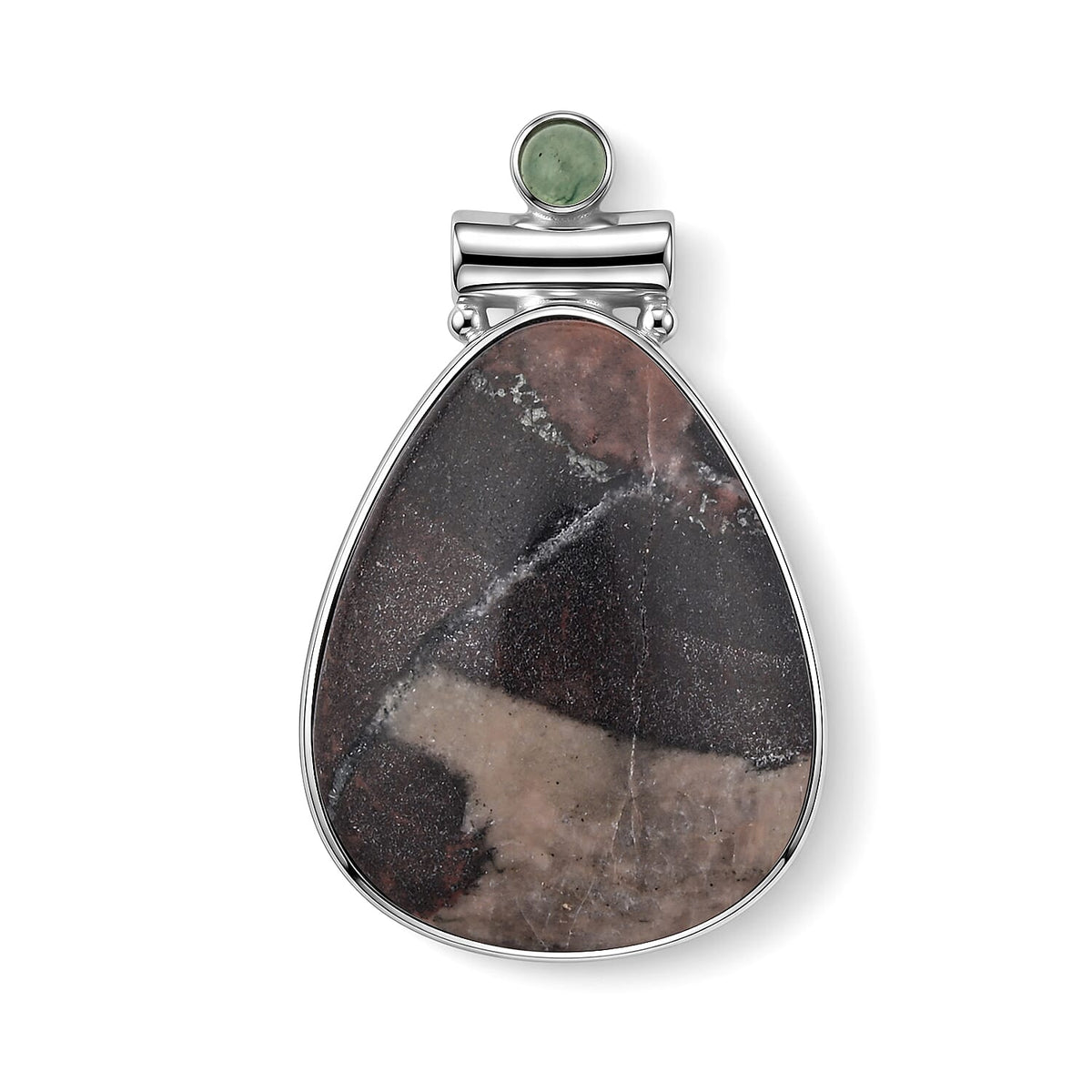 Picture Jasper, Multi Gemstone Drop Tube Pendant Without in Stainless Steel (Center Stone Varies) 60.00 ctw