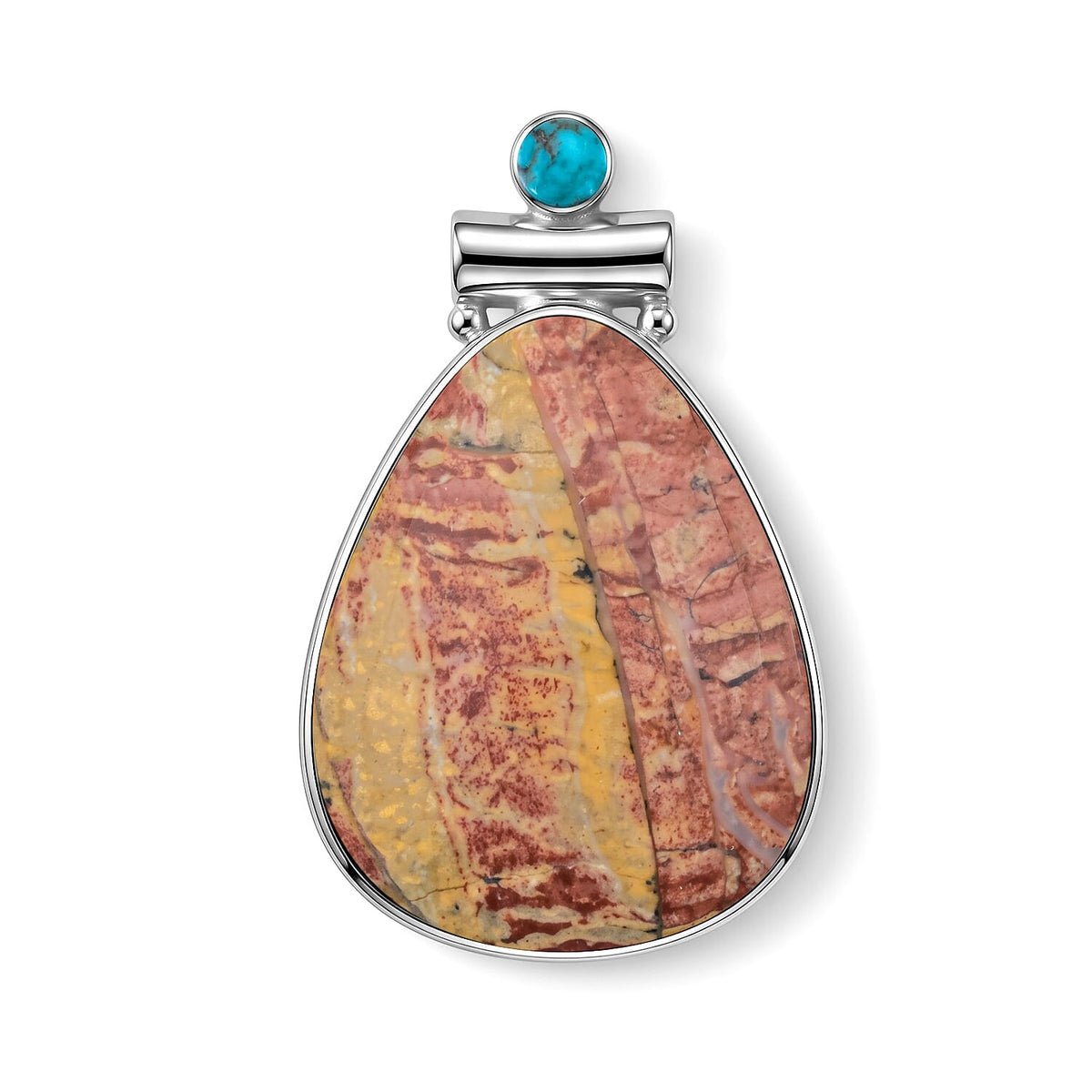 Red Picture Jasper, Multi Gemstone Drop Tube Pendant Without in Stainless Steel (Center Stone Varies) 60.00 ctw