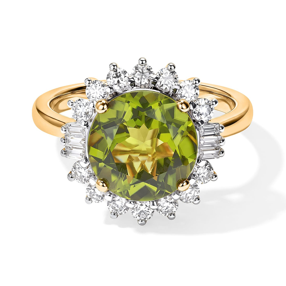 Certified and Appraised D''Joy Premium Hebei Peridot, Moissanite Ring in 18K Vermeil YG Over Sterling Silver (Size 10.0) 4.35 ctw