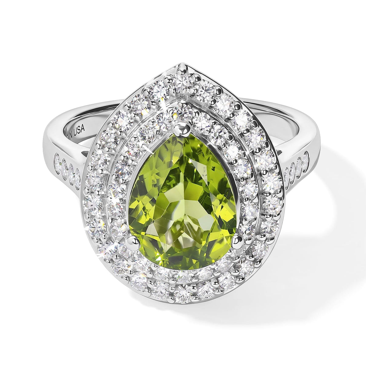 Certified and Appraised D'Joy Premium Hebei Peridot and Moissanite 2.90 ctw Ring in Rhodium Over Sterling Silver (Size 9.0)