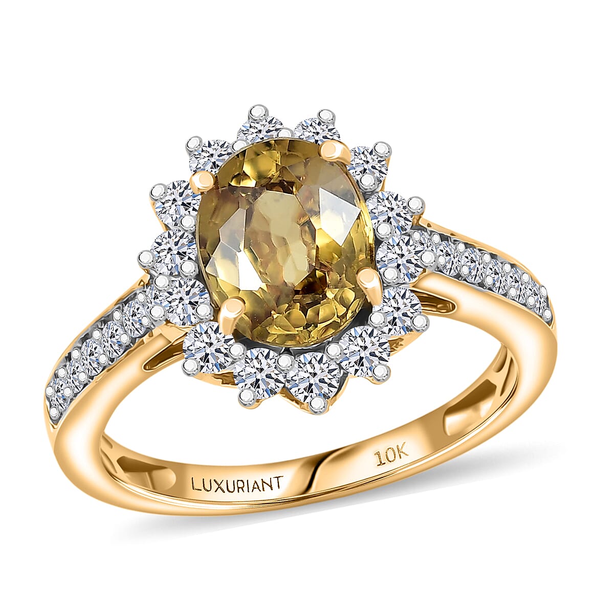 Certified and Appraised AAA Golden Zircon and Luxuriant Lab Grown Diamond G-H SI 3.50 ctw Ring in 10K Yellow Gold (Size 6.0)