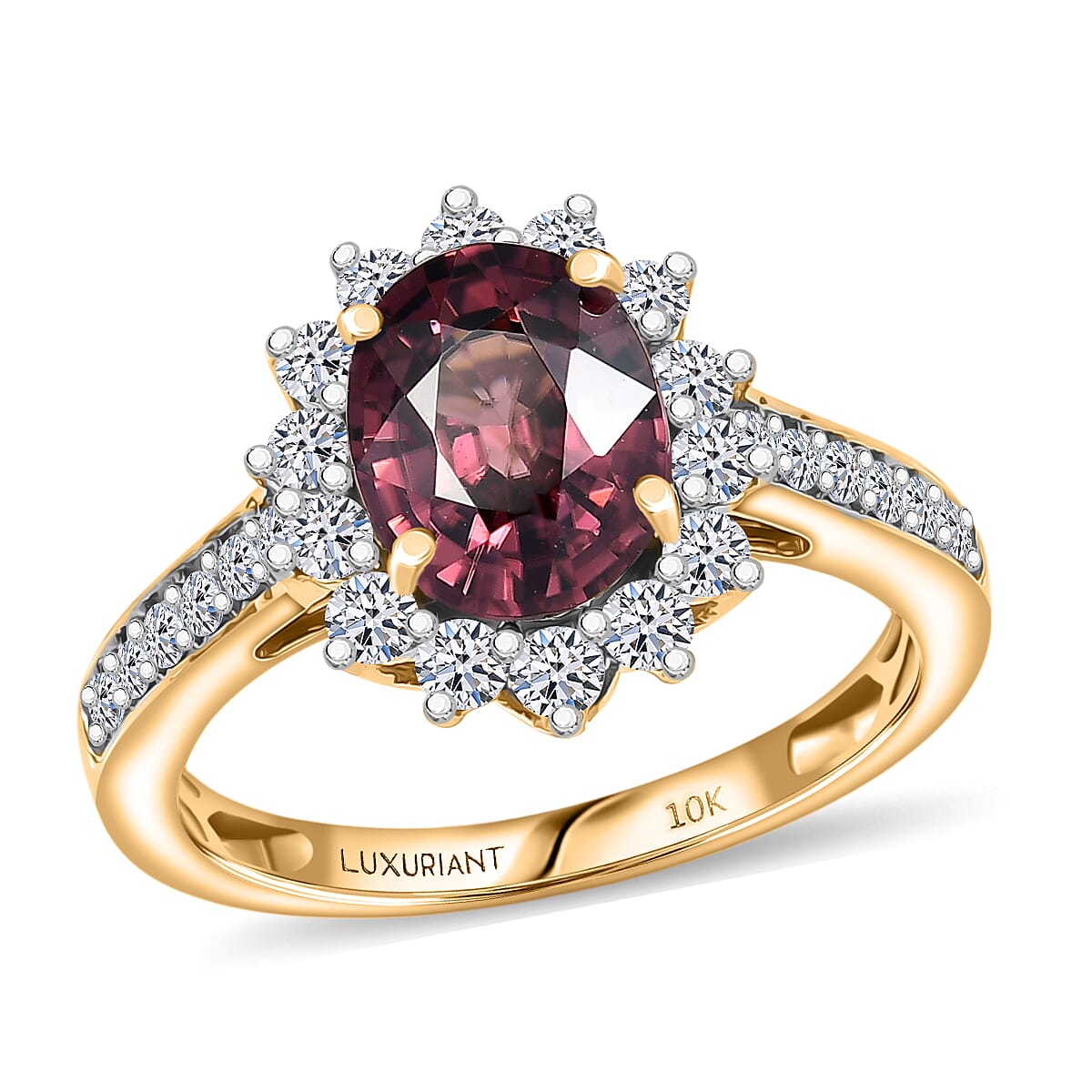 Certified and Appraised AAA Raspberry Zircon and Luxuriant Lab Grown Diamond G-H SI 3.50 ctw Ring in 10K Yellow Gold (Size 6.0)