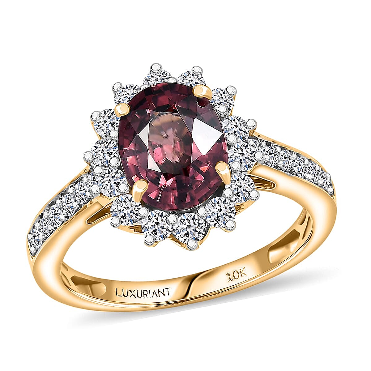 Certified and Appraised AAA Raspberry Zircon and Luxuriant Lab Grown Diamond G-H SI 3.50 ctw Ring in 10K Yellow Gold (Size 6.0)